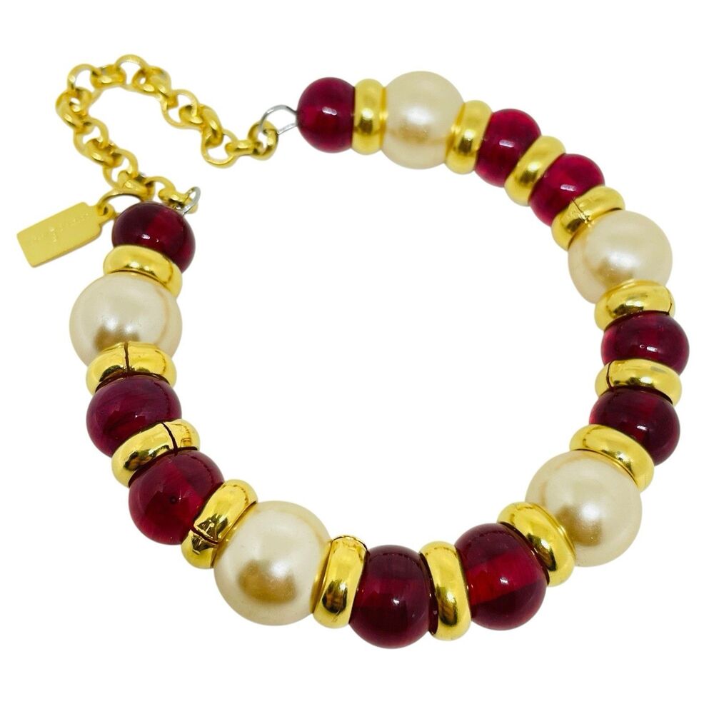 Vintage Style PARIS 1980s Collection Mogul Jewel Glass Gold Chain Bracelet by DL